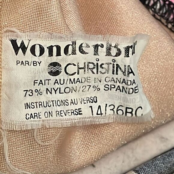 WonderBra by Christina Vintage Black Floral Swimsuit Womens Size 14 36BC Ruffle - Picture 2 of 12